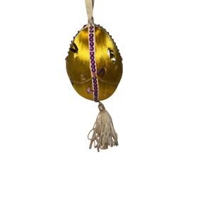 Vintage Satin Push Pin Sequin Bead Christmas Ornament Purple Yellow Gold